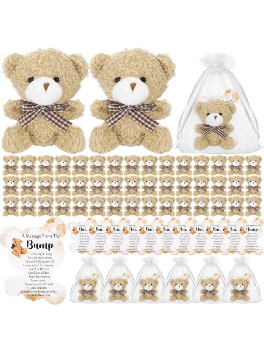 Mini Plush Bear Baby Shower Favors - 50 Sets Cute Gifts for Guests